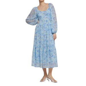 NWT & Other Stories Floral Long Sleeve Scoop Neck Midi Dress Blue 6